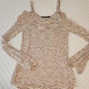 White House Black Market Off-shoulder chevron shirt